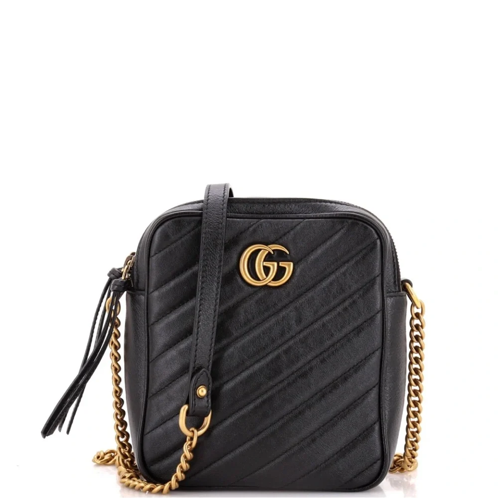 Authentic Gucci Black Marmont Double Zip Vertical Camera Bag - Picture 1 of 10